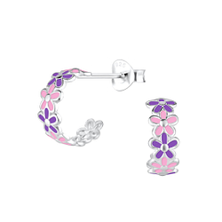 Wholesale Sterling Silver Flower Half Hoop Ear Studs - JD12389