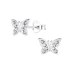 Wholesale Sterling Silver Butterfly Crystal Ear Studs - JD15705