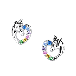 Wholesale Sterling Silver Heart Unicorn Ear Studs - JD13636