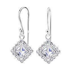 Wholesale Sterling Silver Square Crystal Earrings - JD14253