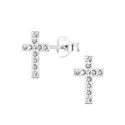 Wholesale Sterling Silver Cross Crystal Ear Studs - JD15041