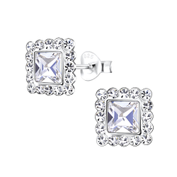 Wholesale Sterling Silver Square Crystal Ear Studs - JD14255