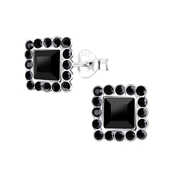 Wholesale Sterling Silver Square Crystal Ear Studs - JD14255