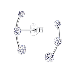 Wholesale Sterling Silver Cubic Zirconia Line Ear Studs - JD16326