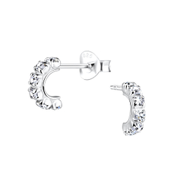 Wholesale Sterling Silver Half Hoop Crystal Ear Studs - JD16482