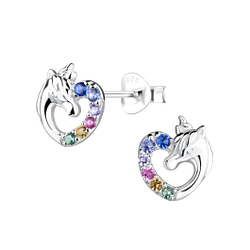Wholesale Sterling Silver Heart Unicorn Ear Studs - JD16500