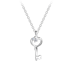 Wholesale Sterling Silver Heart Key Necklace - JD16382