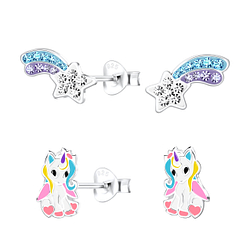 Wholesale Sterling Silver Unicorn Ear Studs Set - JD16839