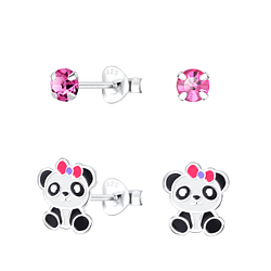 Wholesale Sterling Silver Panda Ear Studs Set - JD16809