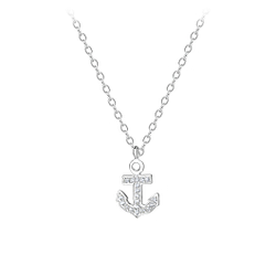 Wholesale Sterling Silver Cubic Zirconia Anchor Necklace - JD8592