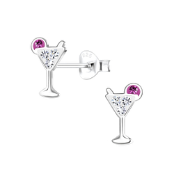 Wholesale Sterling Silver Cocktail Glass Ear Studs - JD17115