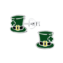 Wholesale Sterling Silver Green Hat Ear Studs - JD17083