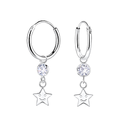 Wholesale Sterling Silver Star Charm Ear Hoops - JD17089