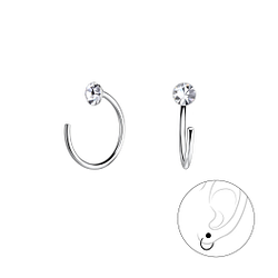 Wholesale 3mm Crystal Sterling Silver Ear Huggers - JD17275