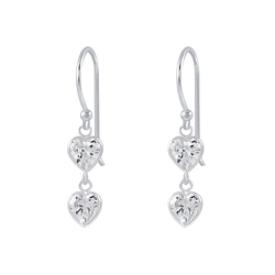 Wholesale Sterling Silver Heart Cubic Zirconia Dangle Earrings - JD2632