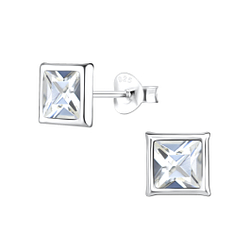 Wholesale Sterling Silver Square Crystal Ear Studs - JD17552