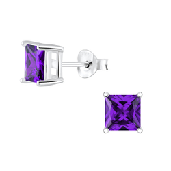 Wholesale 6mm Square Cubic Zirconia Sterling Silver Ear Studs - JD2055