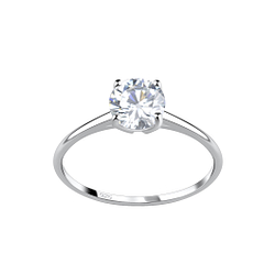 Wholesale 6mm Round Cubic Zirconia Sterling Silver Ring - JD17373