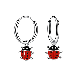 Wholesale Sterling Silver Ladybug Charm Ear Hoops - JD17818