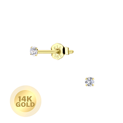 Wholesale 14ct Solid Gold – 2mm Round Cubic Zirconia Ear Studs - JD17858