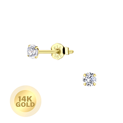 Wholesale 14ct Solid Gold – 3mm Round Cubic Zirconia Ear Studs - JD17859