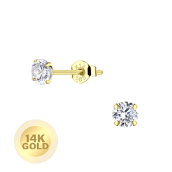 Wholesale 14ct Solid Gold – 4mm Round Cubic Zirconia Ear Studs - JD17860