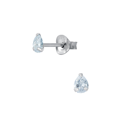 Wholesale 3X4mm Pear Cubic Zirconia Sterling Silver Ear Studs - JD2024