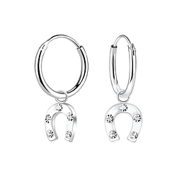 Wholesale Sterling Silver Horseshoe Charm Ear Hoops - JD9899