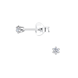 Wholesale 2mm Round Cubic Zirconia Sterling Silver Ear Studs - JD16474