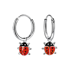 Wholesale Sterling Silver Ladybug Charm Ear Hoops - JD18825