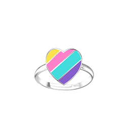 Wholesale Sterling Silver Rainbow Heart Adjustable Ring - JD18850
