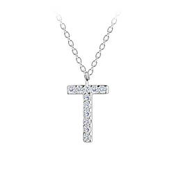 Wholesale Sterling Silver Letter T Necklace - JD18885