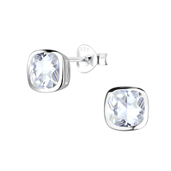 Wholesale 6mm Cushion Cubic Zirconia Sterling Silver Ear Studs - JD18525