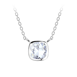 Wholesale 6mm Cushion Cubic Zirconia Sterling Silver Necklace - JD18831