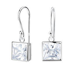 Wholesale 6mm Square Cubic Zirconia Sterling Silver Earrings - JD18859