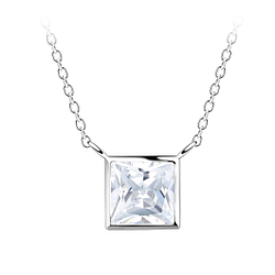Wholesale 6mm Square Cubic Zirconia Sterling Silver Necklace - JD18781