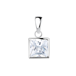 Wholesale 6mm Square Cubic Zirconia Sterling Silver Pendant - JD18870