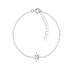 Wholesale 6mm Square Cubic Zirconia Sterling Silver Bracelet - JD18838
