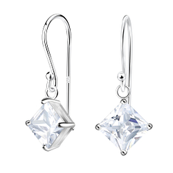 Wholesale 6mm Square Cubic Zirconia Sterling Silver Earrings - JD18863