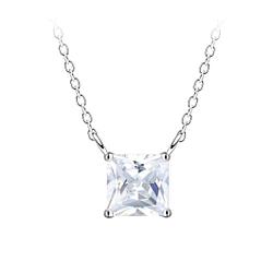 Wholesale 6mm Square Cubic Zirconia Sterling Silver Necklace - JD18782