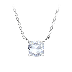 Wholesale 6mm Cushion Cubic Zirconia Sterling Silver Necklace - JD18789