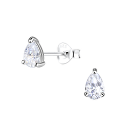 Wholesale 4x6mm Pear Cubic Zirconia Sterling Silver Ear Studs - JD18536