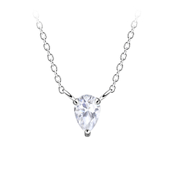 Wholesale 4x6mm Pear Cubic Zirconia Sterling Silver Necklace - JD18784