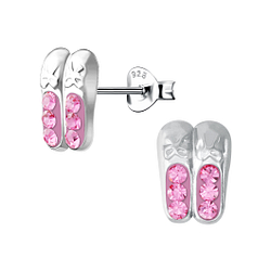 Wholesale Sterling Silver Ballerina Shoe Crystal Ear Studs - JD18791