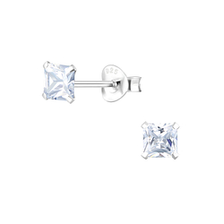 Wholesale 4mm Square Cubic Zirconia Sterling Silver Ear Studs - JD1332