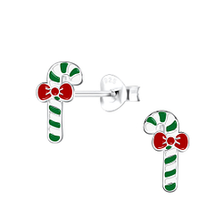 Wholesale Sterling Silver Candy Cane Ear Studs - JD19071