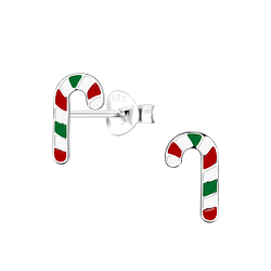 Wholesale Sterling Silver Candy Cane Ear Studs - JD19079