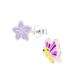 Wholesale Sterling Silver Flower and Butterfly Ear Studs - JD18568