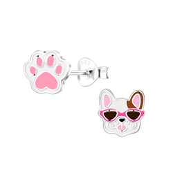 Wholesale Sterling Silver Paw Print and Dog Ear Studs - JD18570
