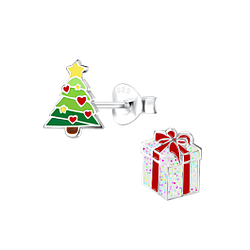 Wholesale Sterling Silver Christmas Tree and Gift Ear Studs - JD18588